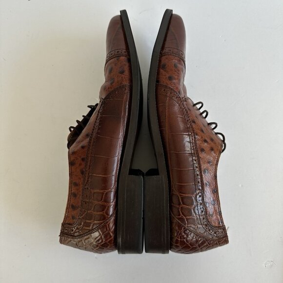 Stacy Adams Genuine Leather Ostrich/Alligator Oxfords Men's Size‎ Size 10M Brown - Picture 15 of 16